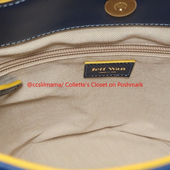 Jeff Wan Blue Hillside Bucket Tote with Yellow Piping - Picture 13 of 14